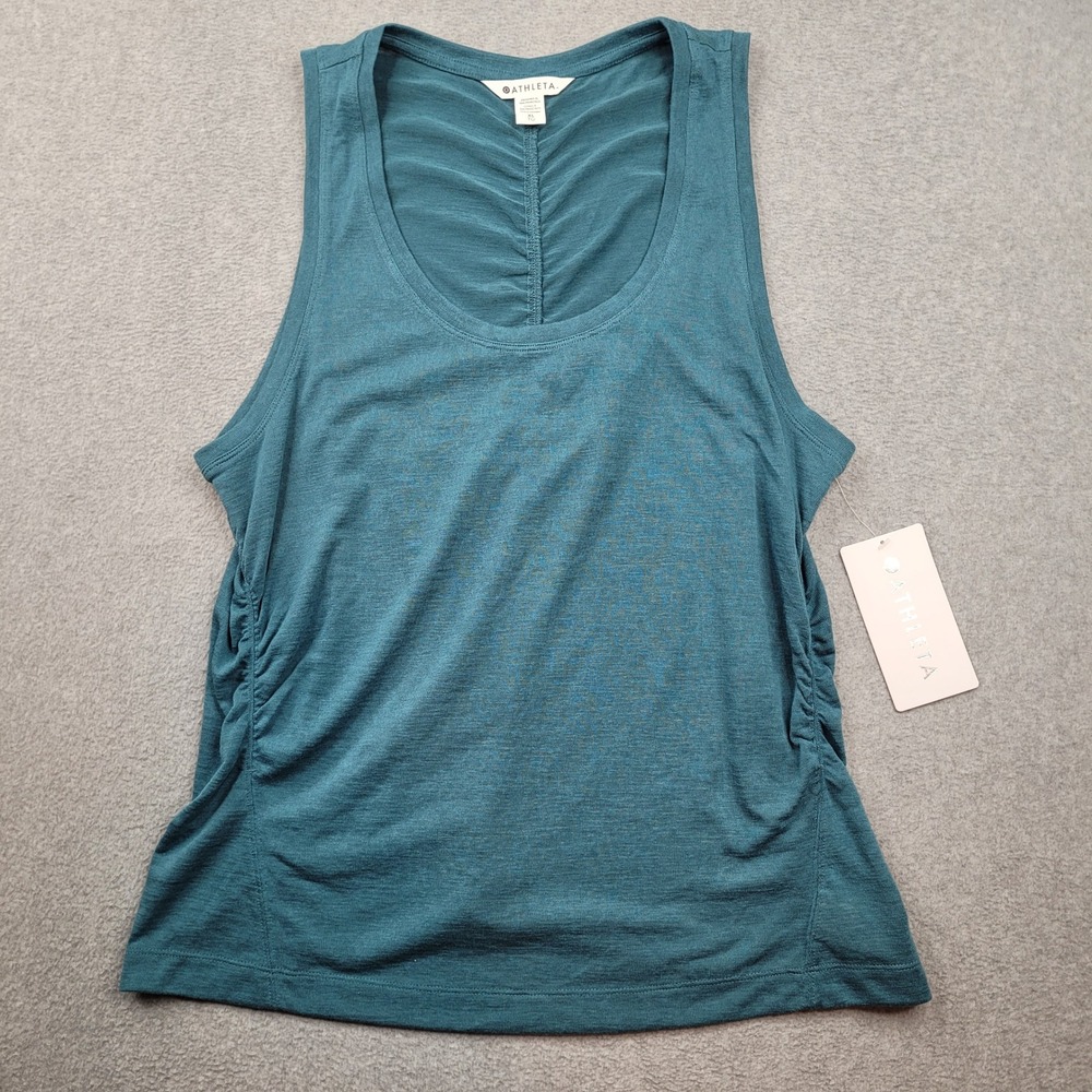 Athleta Breezy Ruched Tank Women XL Teal Blue Sleeveless Yoga Top